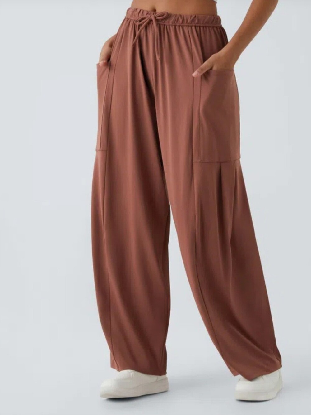 Halara Mid Rise Elastic Waistband Drawstring Pocket Palazzo Flowy Wide Leg